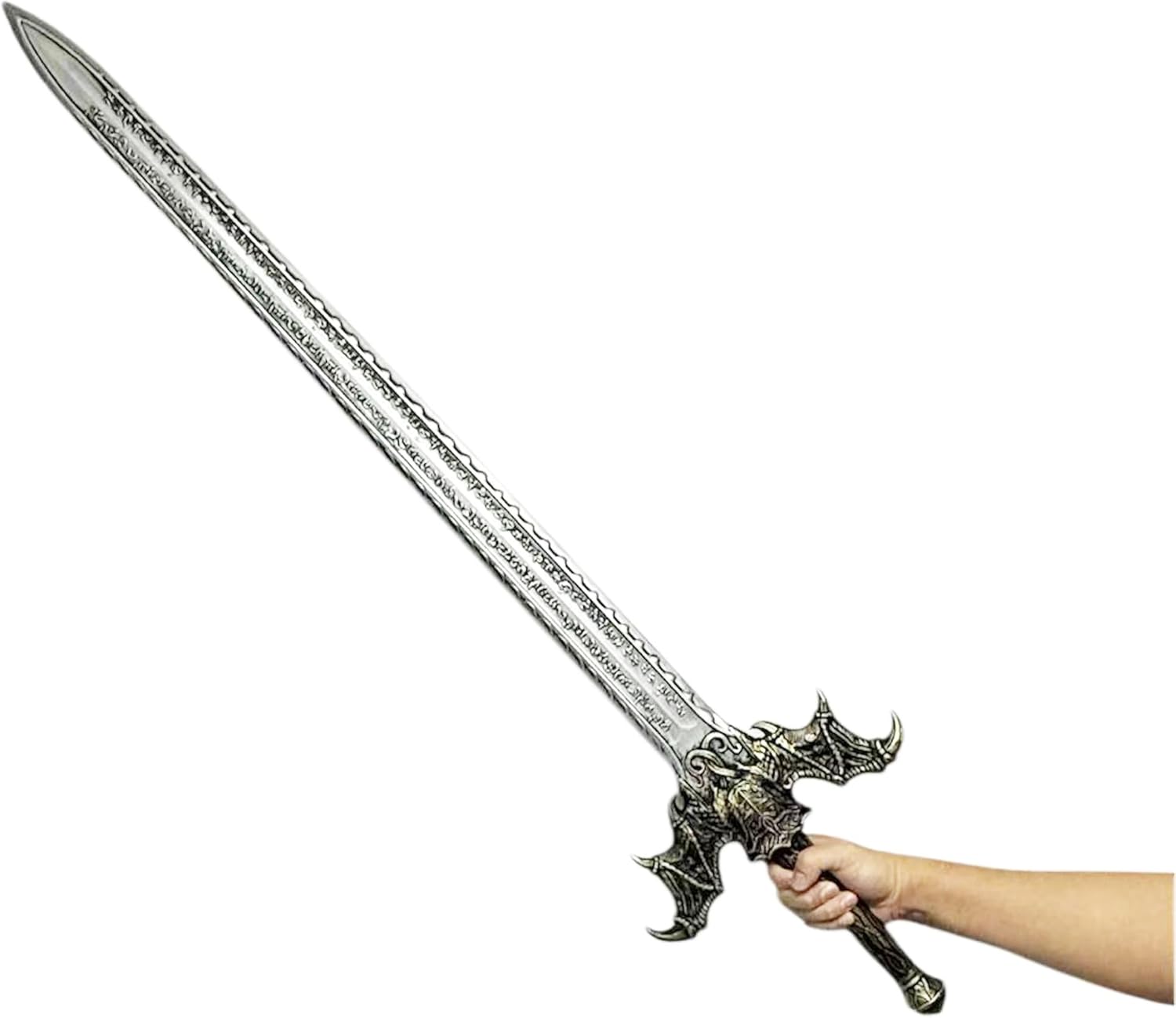 40 Inch Dragon RPG Fantasy Foam Sword – Demons Bane Style Medieval Weapon Prop, Full Size Silver Blade & Ornate Guard, Lightweight Cosplay Display Collectible
