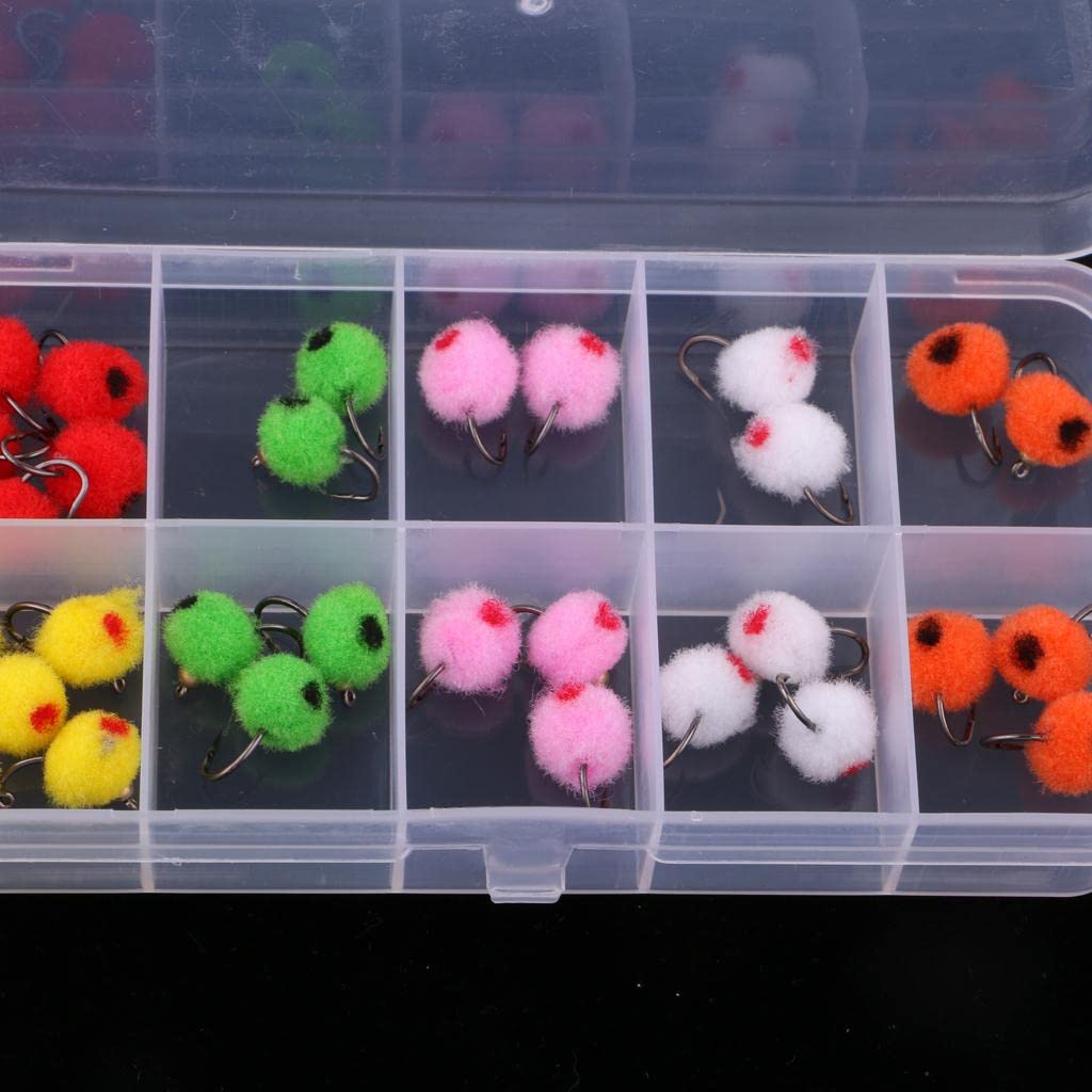 ELBME 36pcs Glo Bug E Fly Salmon Trout Fly Fishing Flies, Mixed Colors