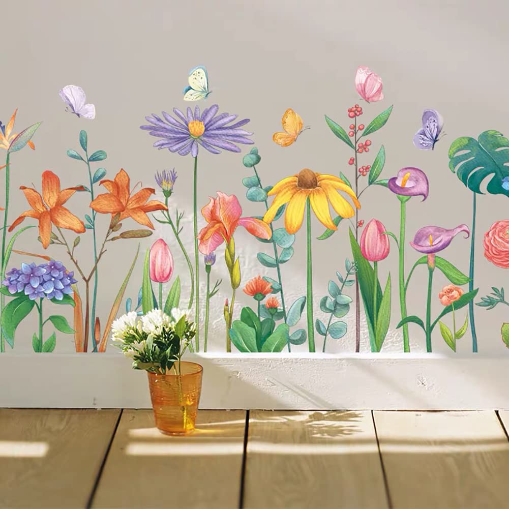 Stickers Muraux Fleurs Boho - Autocollants Floraux Sauvages Herbe Pissenlit Papillons Pour Chambre Enfants, Bébé Et Salon