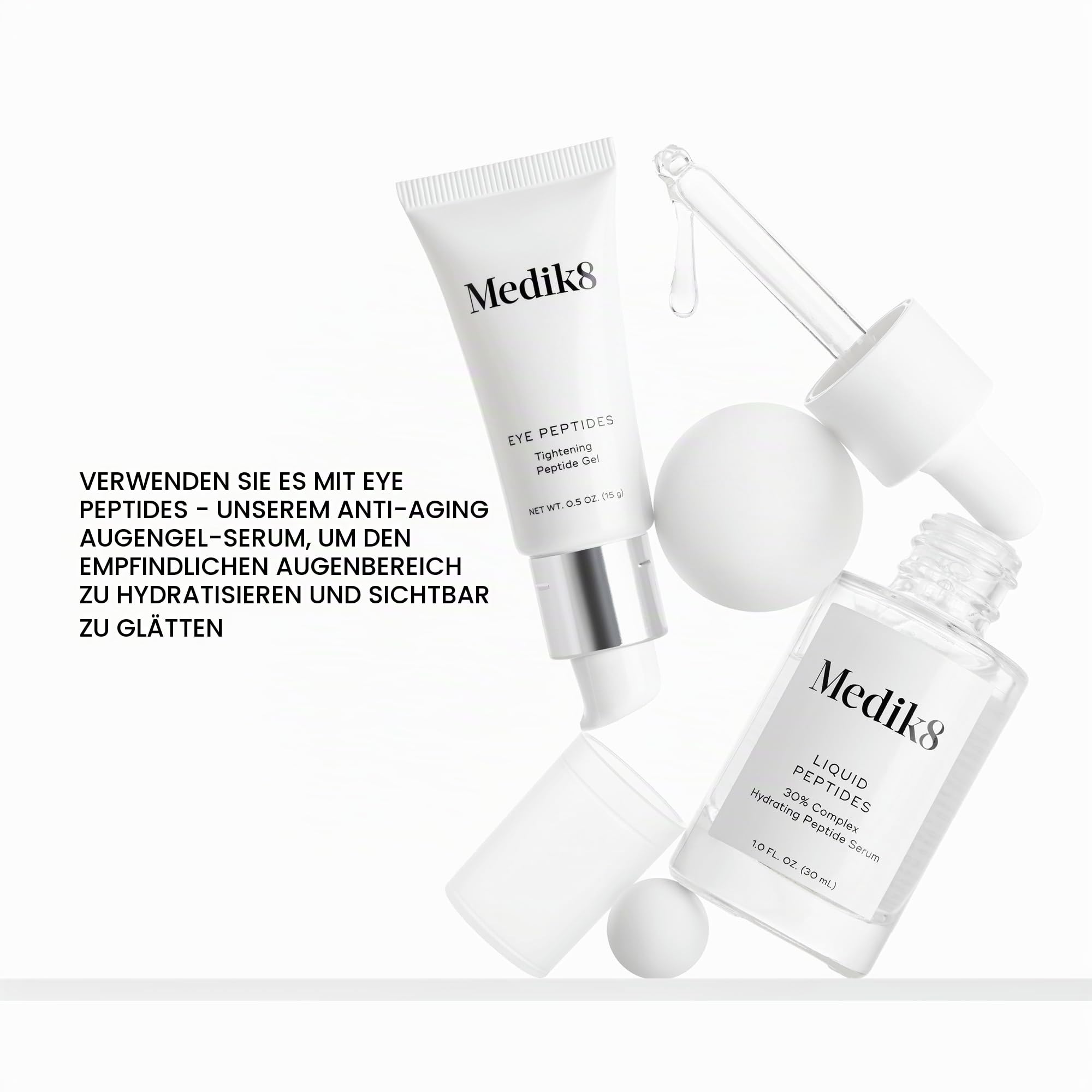 Medik8 Liquid Peptides - 30% Multi-Peptide-Anti-Aging-Serum - Drohnen-Technologie glättet & polstert Falten auf - Unterstützt Kollagen produzierende Zellen - 30ml