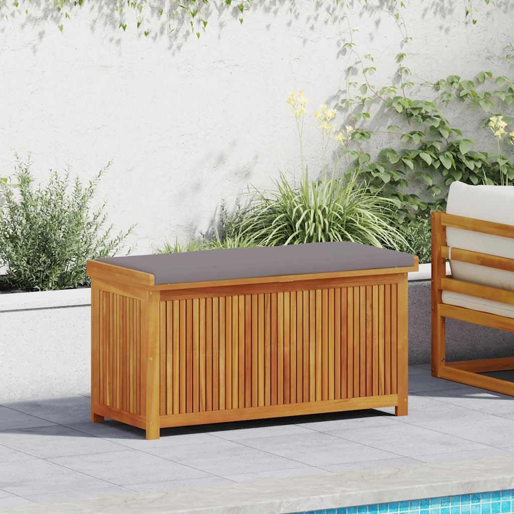 Outdoor Kissenbox aus Akazien Massivholz 113 x 50 x 60,5 cm mit wasserfestem Innenbeutel und Auflage, Gartenbox für Terrasse, Balkon, Garten, Pool, Stauraum und Ordnung