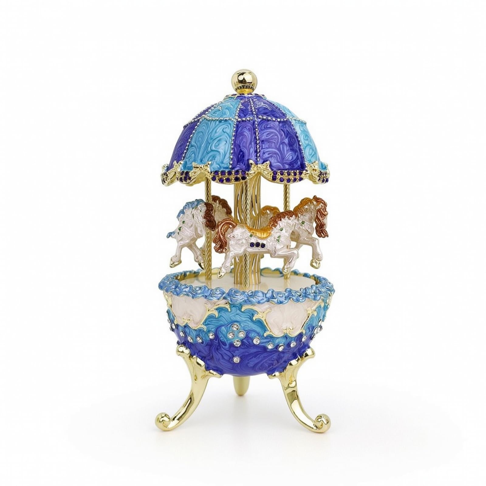 Carillon Rotante Music Box Gioiello Ornamentale Statuetta Cavalli Giostra Miniatura in Lega Smaltata Adatto per Collezionisti Decorazione Casa Scrivania Regalo, Blu