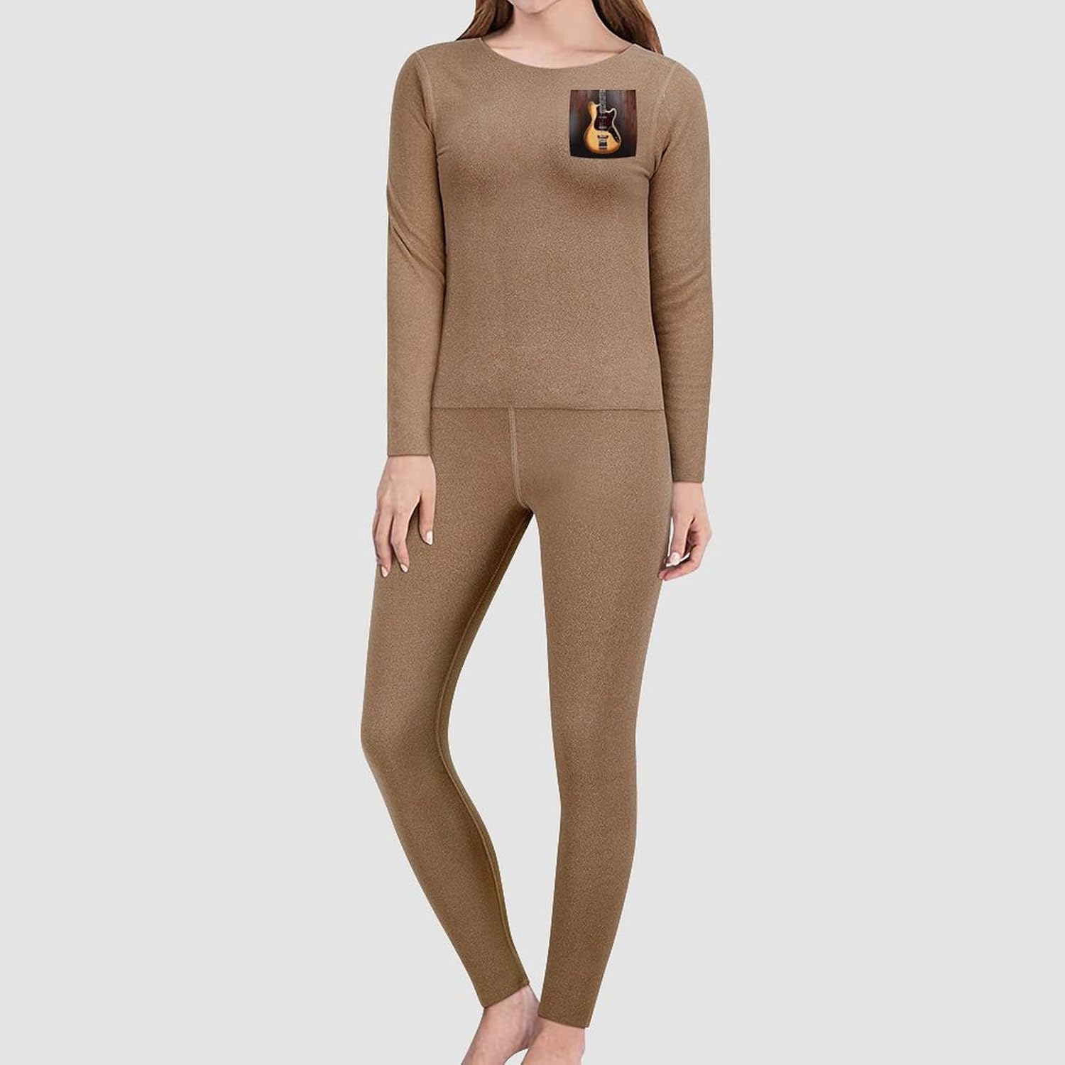 Women's Guitar Musical Instrument Thermal Underwear Set Soft Long Johns Base Layer Top & Bottom for Cold Weather