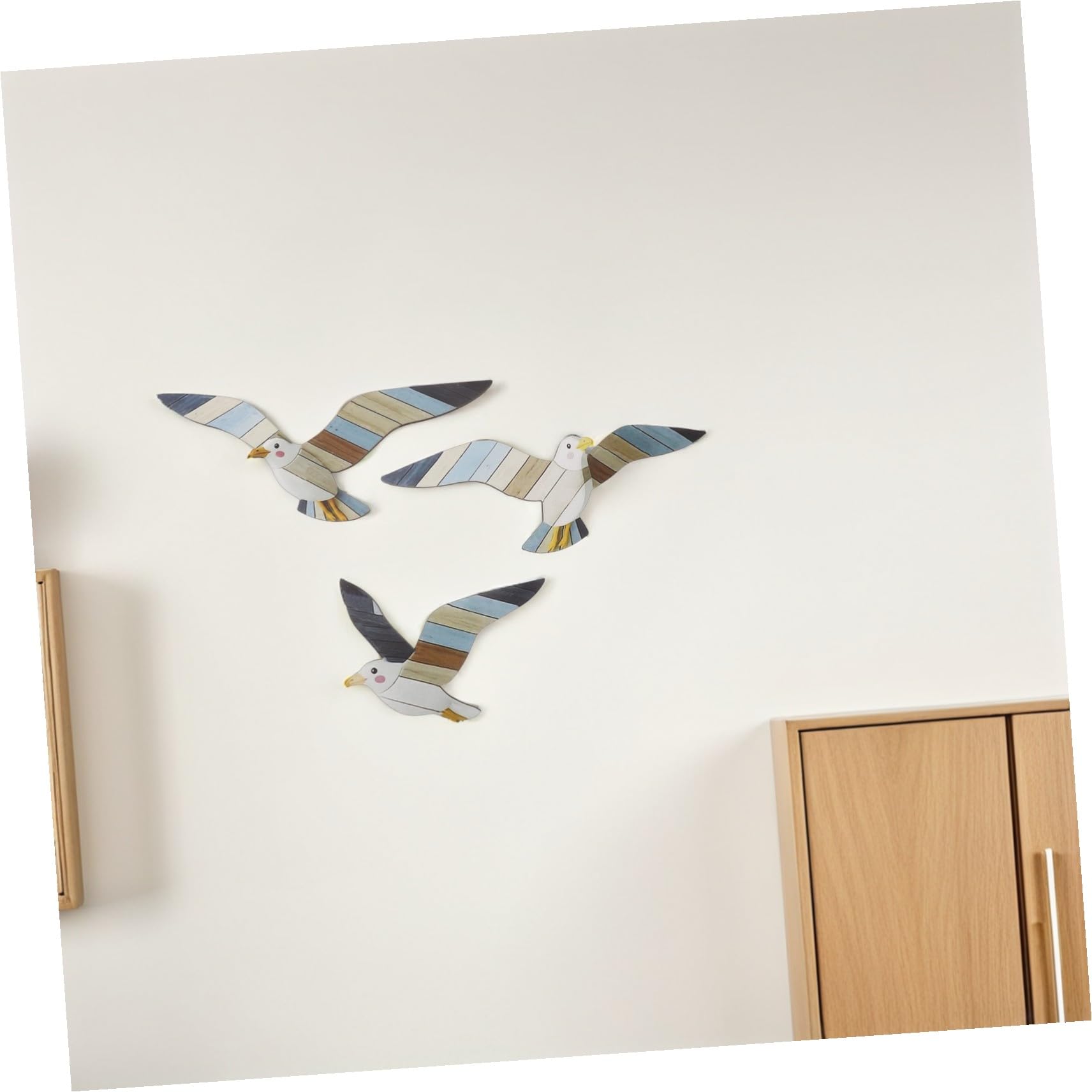 3 pezzi decorazione da parete in legno con gabbiani nautici, decorazione da parete marittima con sculture di gabbiani, struttura in legno naturale, decorazione adatta per soggiorno, bagno e