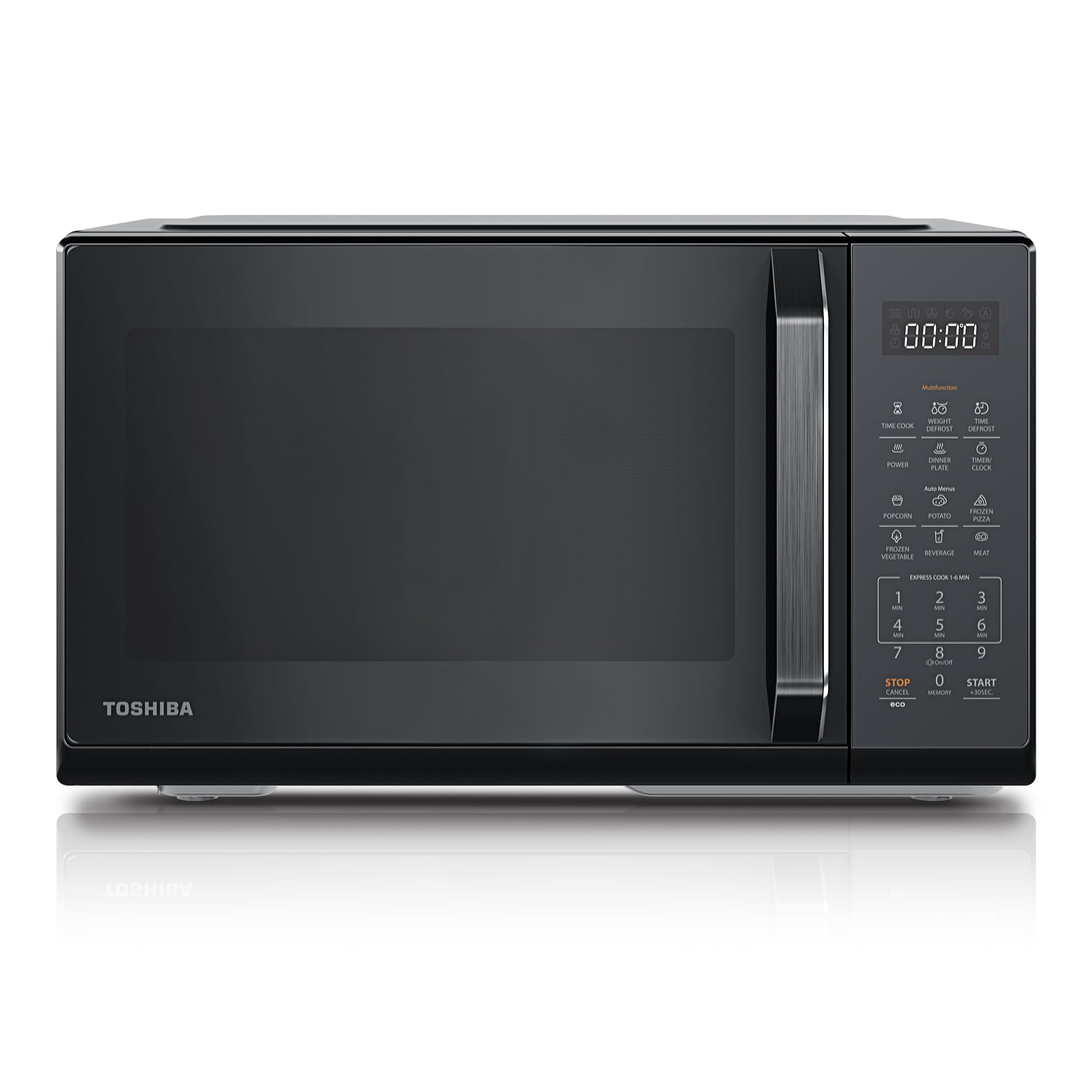 TOSHIBA Microwave in nero specchiato, 23 litri, 800 W, digitale da solo mini microwave con 11 livelli di potenza, 6 programmi automatici, funzione di cottura espressa, defrost, display digitale, MW3