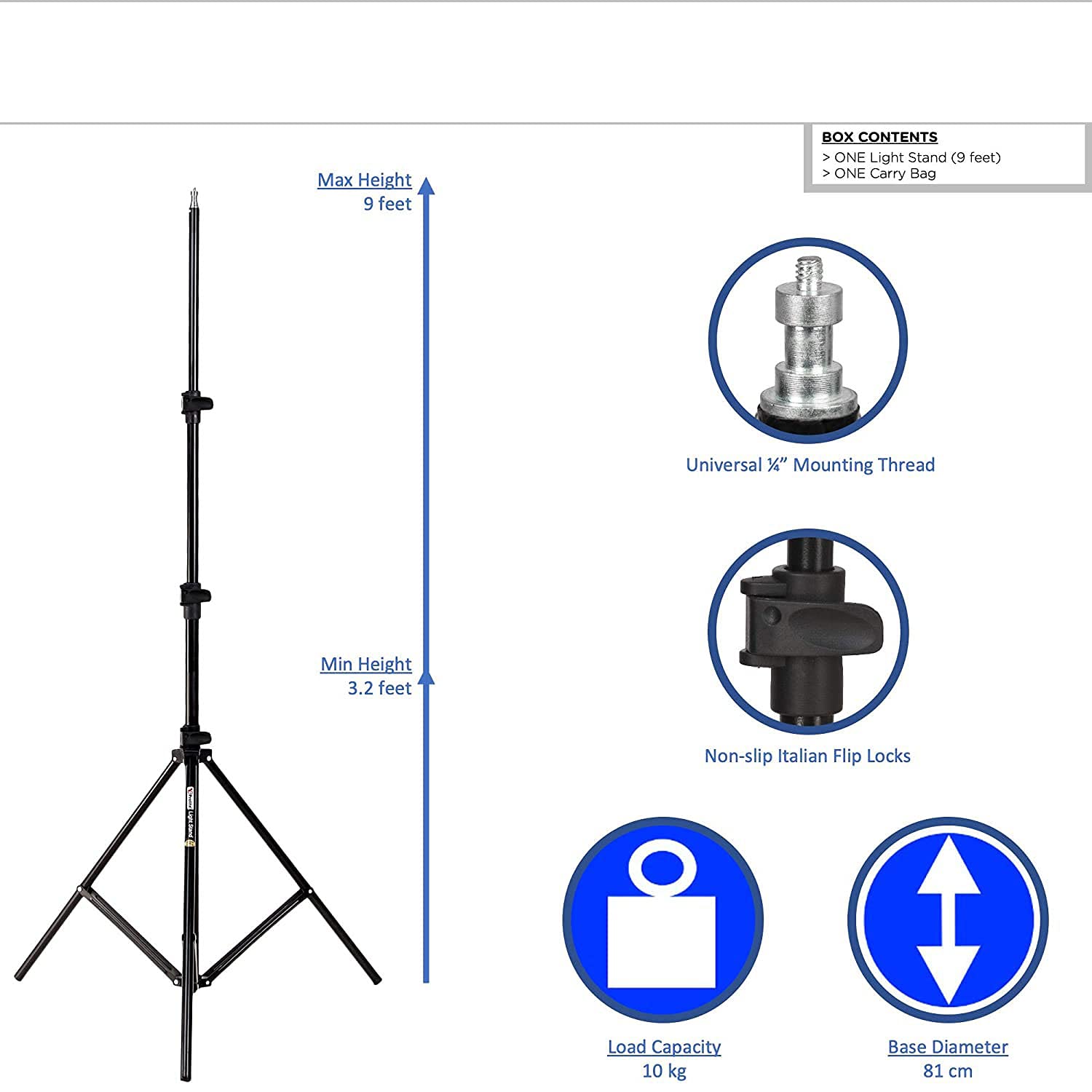 Hanumex® 9 Feet Photography Light Stand with Adjustable Height - Sturdy Metal Tripod Stand for Studio Lighting, Video, and Photo Shoots. 1