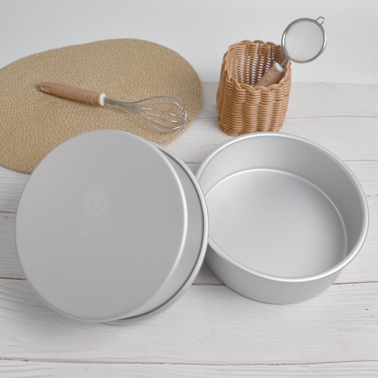 Juego de 2 moldes redondos de aluminio para tartas de 8 x 3 pulgadas, moldes redondos de aluminio para tartas para bodas, fiestas, ocasiones familiares, chocolate, pan. (redondo, molde redondo