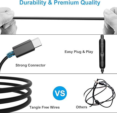 Miniatura 6 de Auriculares USB C con cable para iPhone 15 Pro Max Samsung S24 A53 A54 Galaxy Z Flip S23 FE S22 S21 S20 Google Pixel 8 7 6 6a 7a 7a auriculares con
