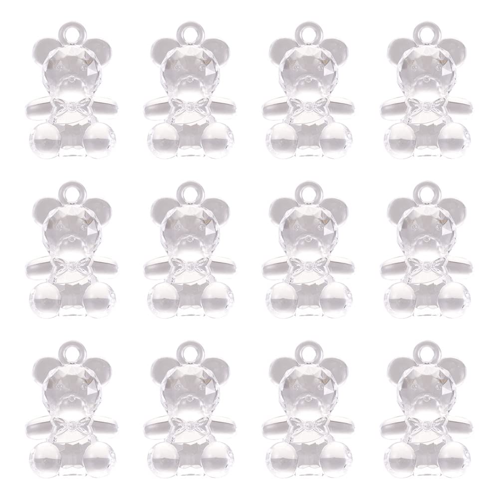 About 103pcs Faceted Transparent Acrylic Bear Pendants Clear Gummy Bear Charms for DIY Necklace Bracelet Earrings Jewelry Making
