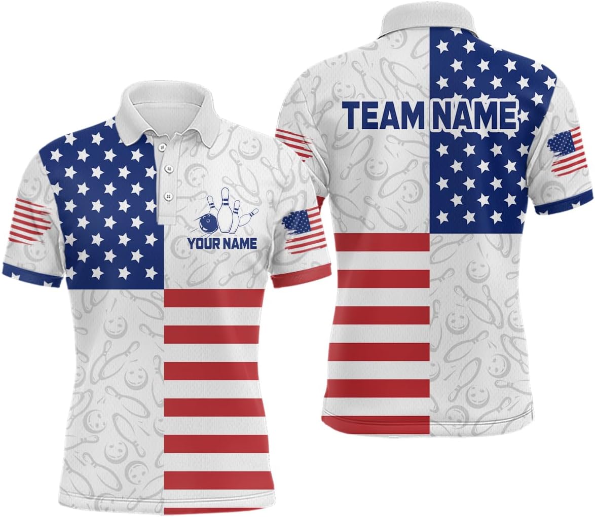 American Flag Bowling Shirts Custom Patriotic Bowling Polo Shirt for Men Women's Team Bowling 1/4 Zip Shirt League