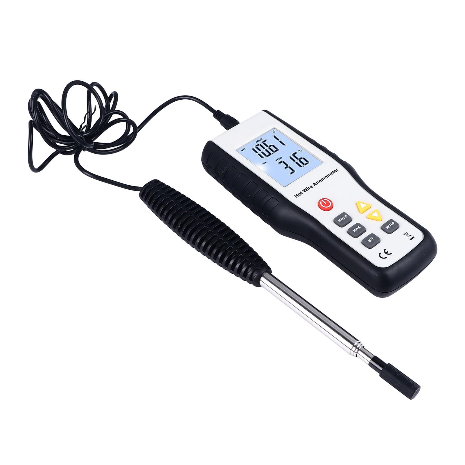 Cocoarm Anemómetro Térmico, Medidor de Velocidad del Viento LCD ABS con Pantalla de 43 X 57 Mm, Mide la Velocidad del Viento, Temperatura del Volumen del Aire, 32 a 122 F para Monitoreo Ambiental de