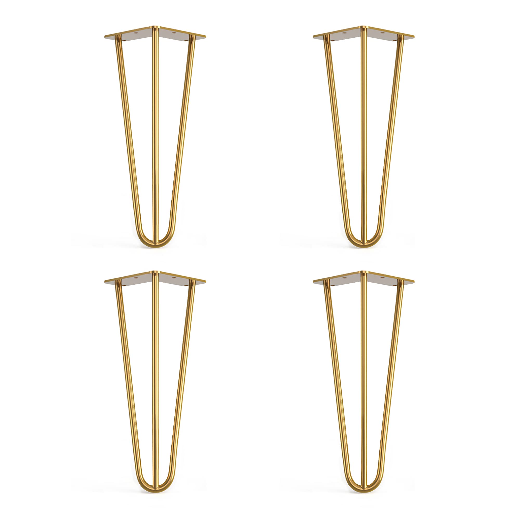 Dt Ironcraft Gold (Brass) 4 X Hairpin Legs With Floor Protector Feet & Screws - 30Cm 3 Rod / 10Mm, Gold Brass
