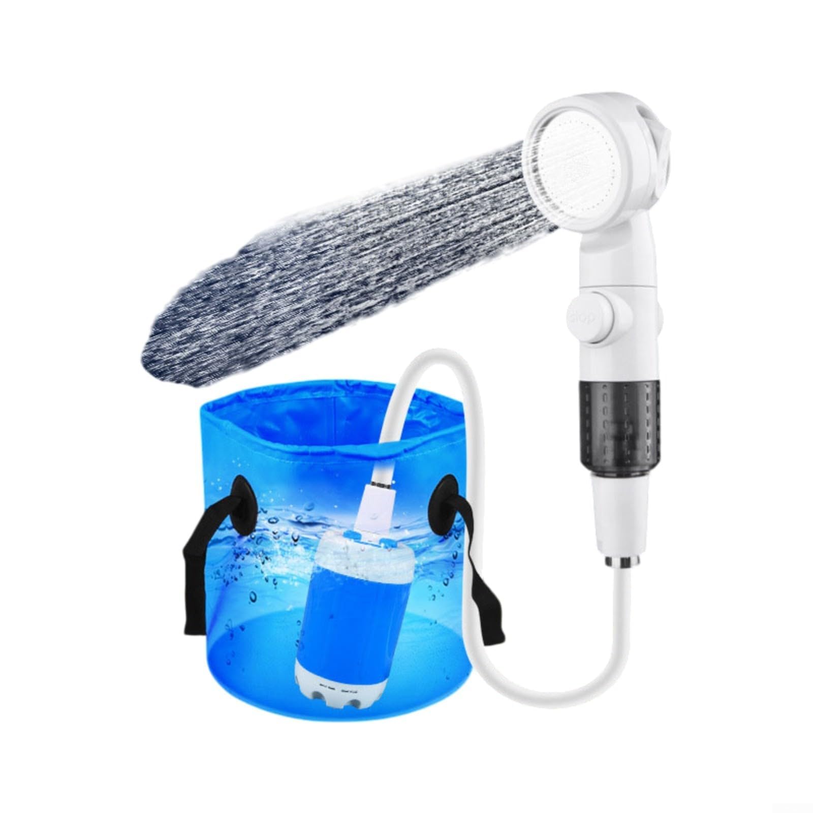 Pompa doccia portatile da campeggio, ricaricabile, per soffione doccia esterno con tubo flessibile 5000 mAh, doppia portata per camper, viaggi, docce da spiaggia, confezione da 1