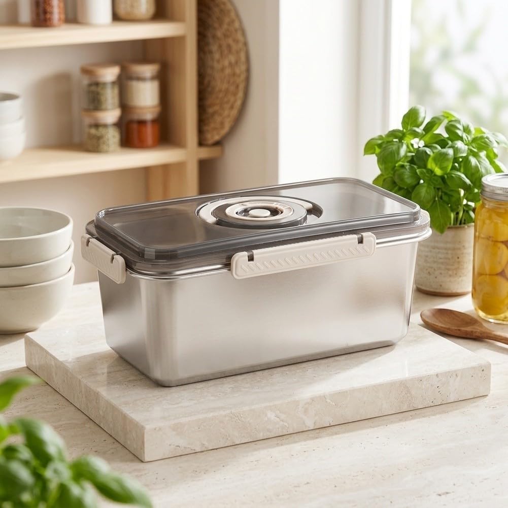 Portapane in acciaio inox con data per quadrante – Contenitore ermetico per pane da cucina 35 x 19,5 x 14 cm