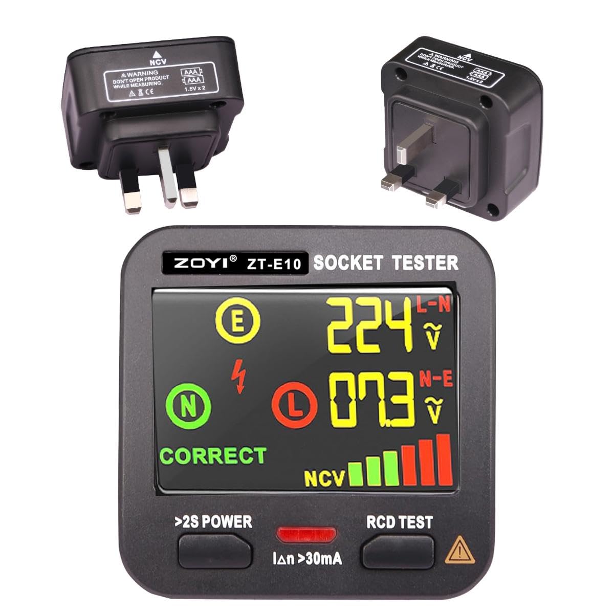 ZOYI E10 Mains Wiring Socket Tester, Live Voltage & Wiring Display, Colour LCD, Non-Contact Voltage Detector, Audible Alert