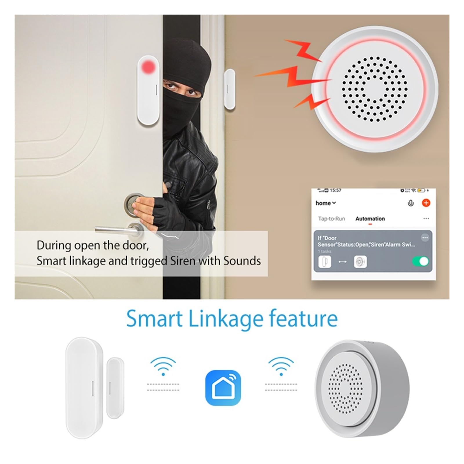 Smart Sirene Alarm Sensor Sound Licht Alarm USB Smart Sensor Kompatibel for Home Security