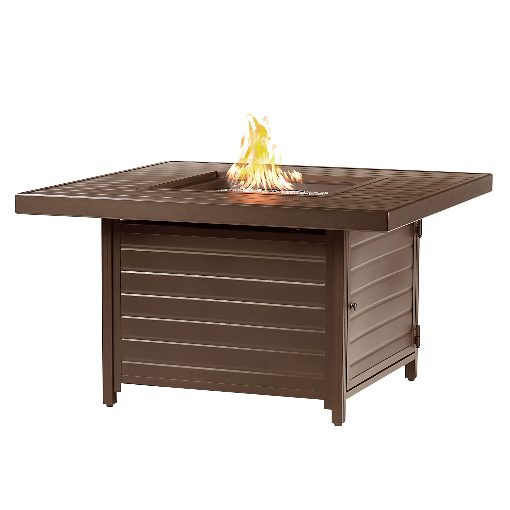 Oakland Living Square 42 in. x 42 in. Aluminum Propane Fire Pit Table with Glass Beads, Two Covers, Lid, 57,000 BTUs in Brown Finish