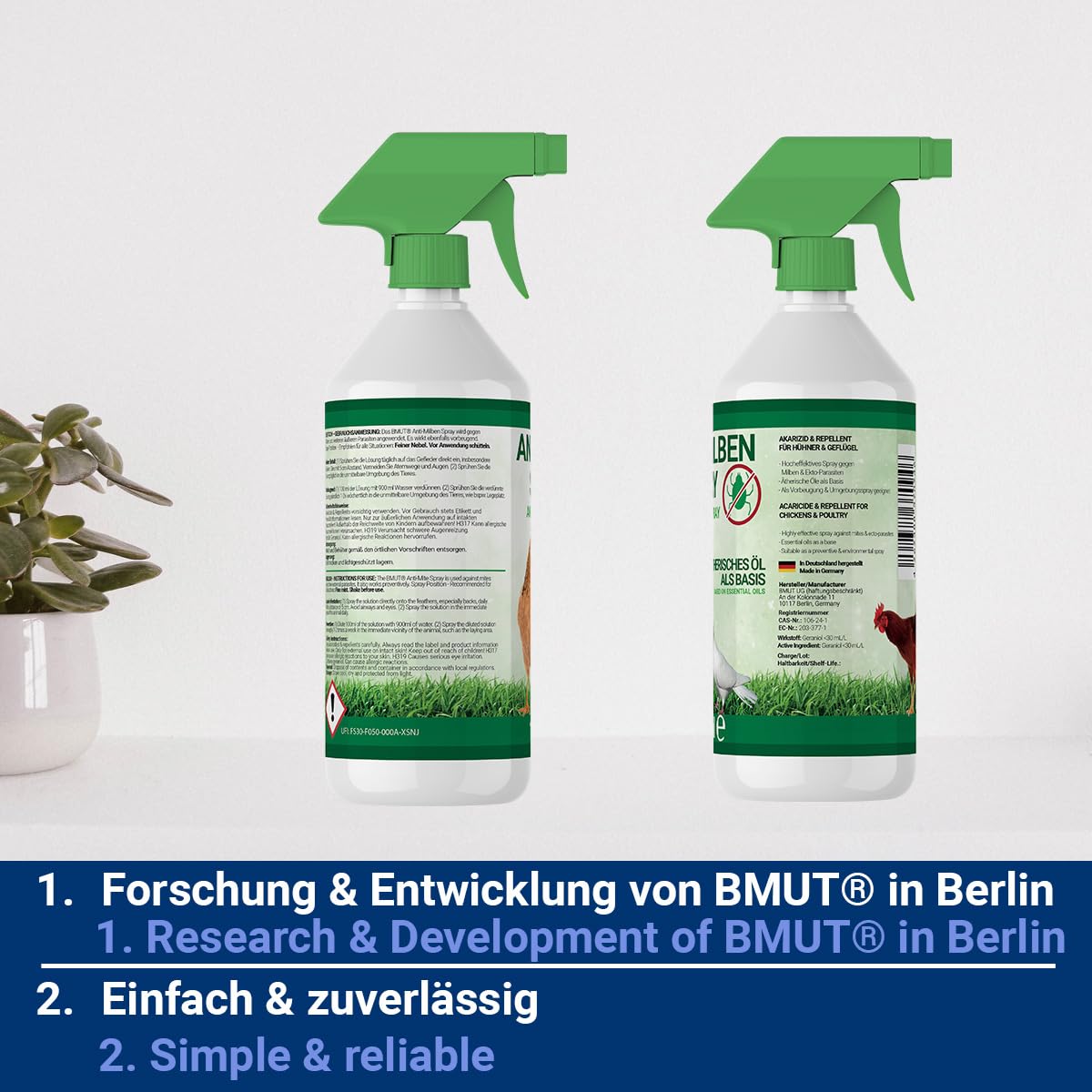 Spray antiacaro da 1000 ml per pollame come polli e uccelli - Protezione immediata e a lungo termine contro i parassiti, per uso acuto e preventivo