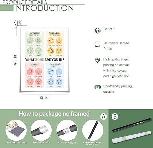 Miniatura 3 de Osdfem Lienzo decorativo para pared de cuadros emocionales para niños, póster de tabla de sentimientos de reglamentación, impresiones educativas