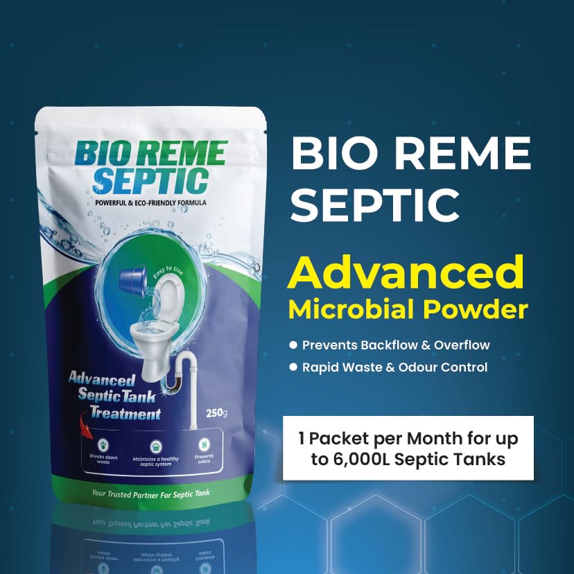 Image of Bio Reme Septic Tank Cleaner Bacteria Powder for Sludge Build Up Reduction and Odour Control Eco Friendly Septic Care Maintenance Treatment for Toilet and Drain Pack of 2 Total 500 Gms