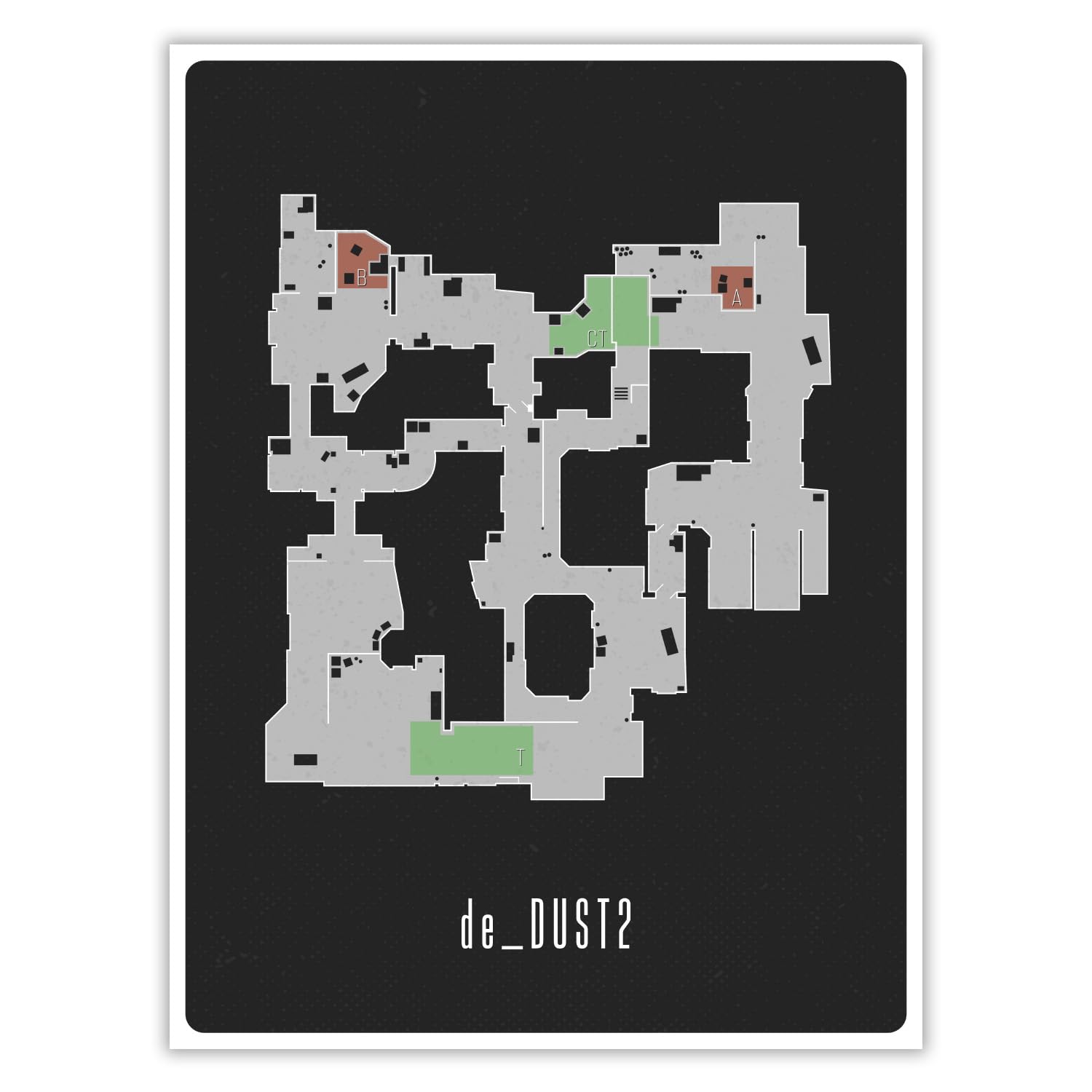 SnooozeWorks CS Dust 2 Map Poster - Premium Gaming Wall Art, Unframed Perfect Decor for Gamers (12"x16")