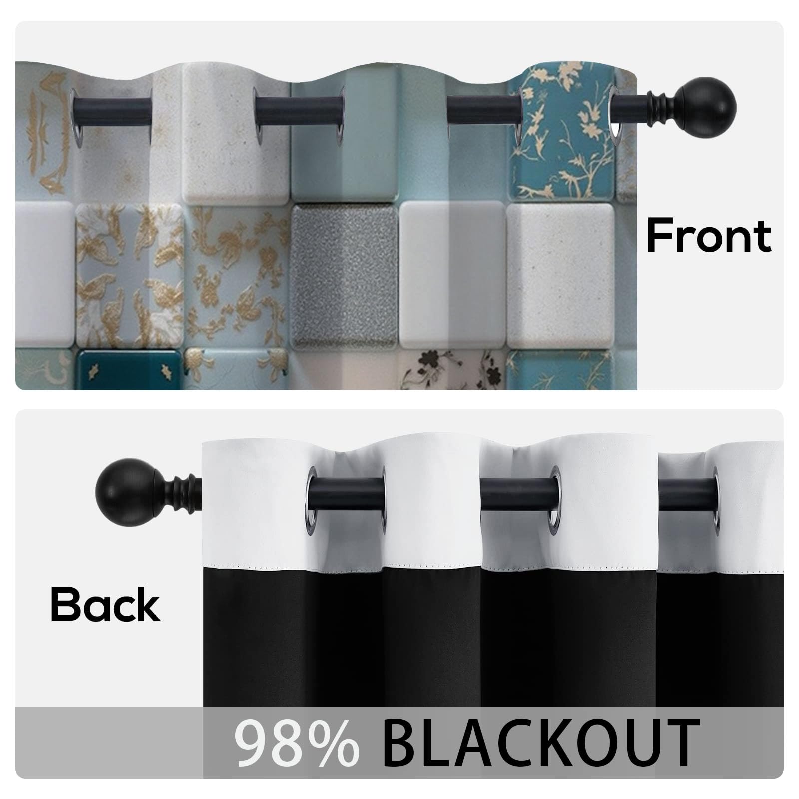 Verdunklungsvorhänge mit Ösen 2er Set H138 x B117 cm Blickdichte Vorhänge 3D-Blumenwürfel Thermovorhänge Mosaikfliesen Gardinen für Wohnzimmer Schlafzimmer Balkon Fensterdeko, Blaugrau