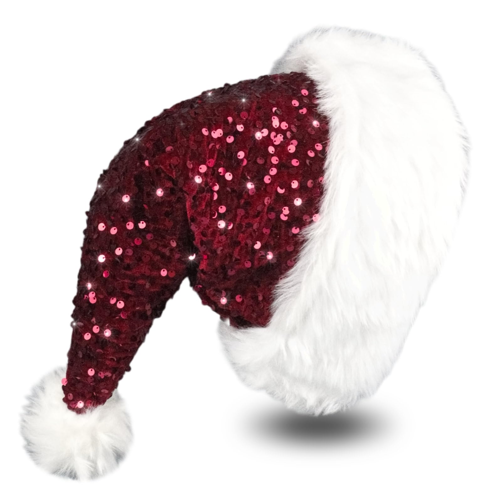 Brihasory Sequin Santa Hat, Sparkly Christmas Hats for Women or Men, Soft Velvet and Comfort Lining Adults Holiday Hat for Santa Claus, Suit for Eve New Year Festival Party Costume Supplies(Wine Red)