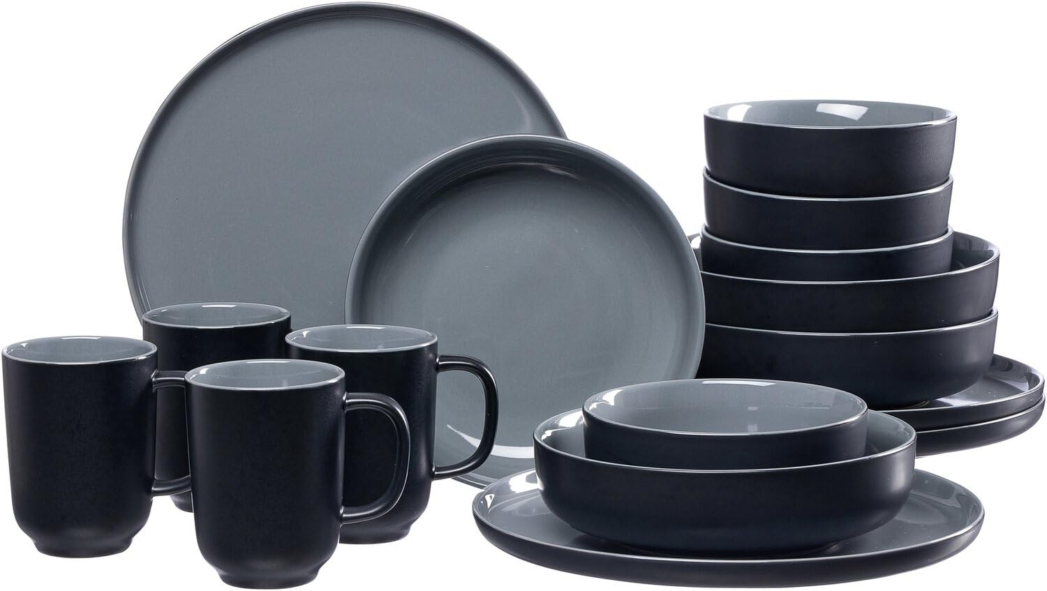 Ritzenhoff & Breker Jasper 16 Piece Black Stoneware Dinner Set Plates Bowls and Cups for 4 People