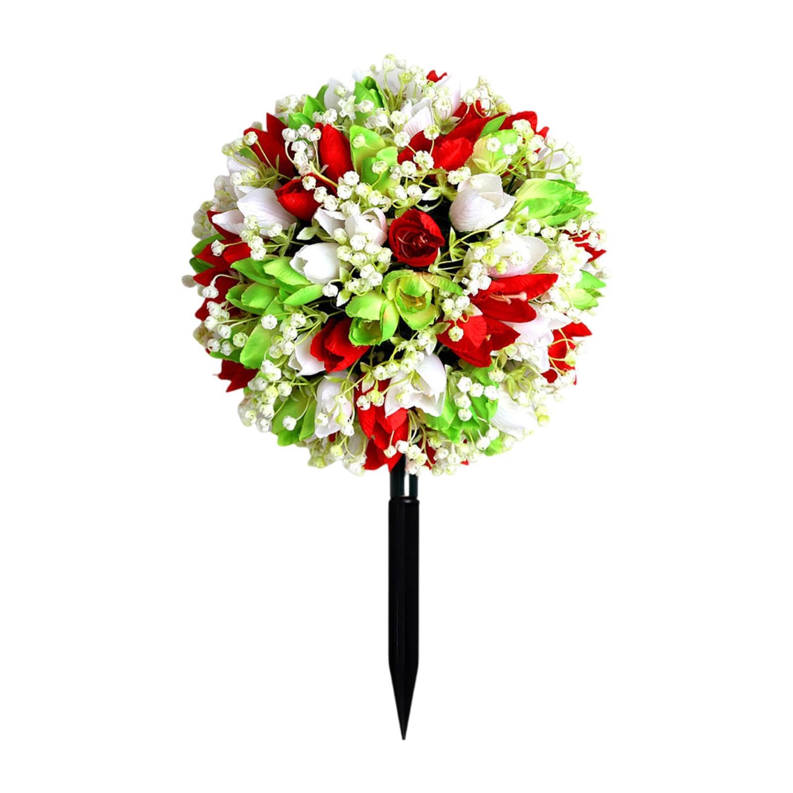 UJEAVETTE Artificial Flower Garden Stake Fairy Garden Accessories for Backyard Outdoor Red Green White-image-27