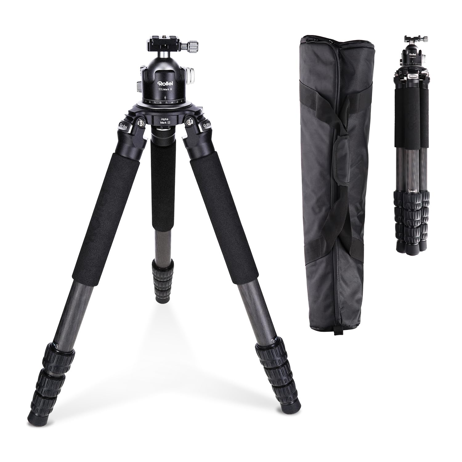 Rollei 166cm Tripode Cámaras Carbono Profesional Rock Solid Alpha Mark III | Trípode Fotografia con Capacidad de Carga de 30kg Camera Tripod Negro con Rótula Ajustable para DSLR Videocámara