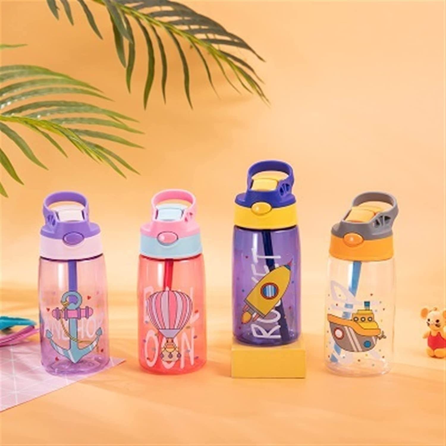 Wasserflasche für Sport Strohbecher Transparenter Auslaufsicherer Tragbarer Wasserbecher Niedlicher Kreativer Entenschnabeltopf Cartoon-Wasserbecher Nachhaltige Wasserflasche ( Color : Skipper , Size
