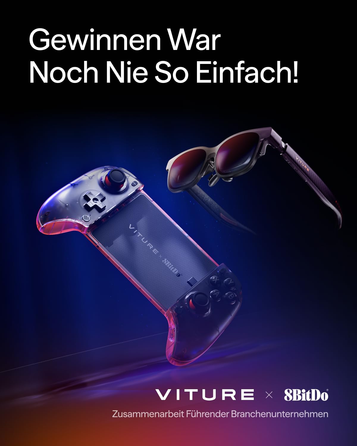 VITURE x 8BitDo Ultimativer Mobile Gaming Controller - Weltneuheit für XR-Brillen | USB-C Anschluss für minimale Latenz, Hall-Effekt-Sticks, Aufladen während des Spielens, Pro Performance für Android