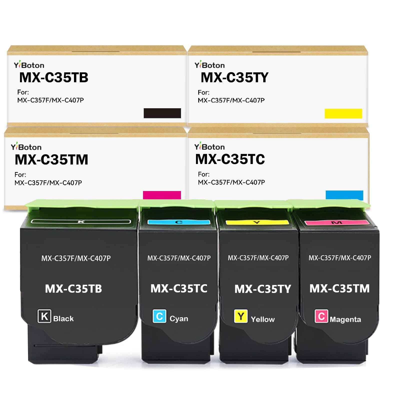 High Yield MX-C35T MX-C357F Toner Cartridge Replacement for Sharp MX-C35TB MX-C35TC MX-C35TY MX-C35TM for Sharp MX-C357F MX-C407P Printers (4-Pack Black Cyan Magenta Yellow)