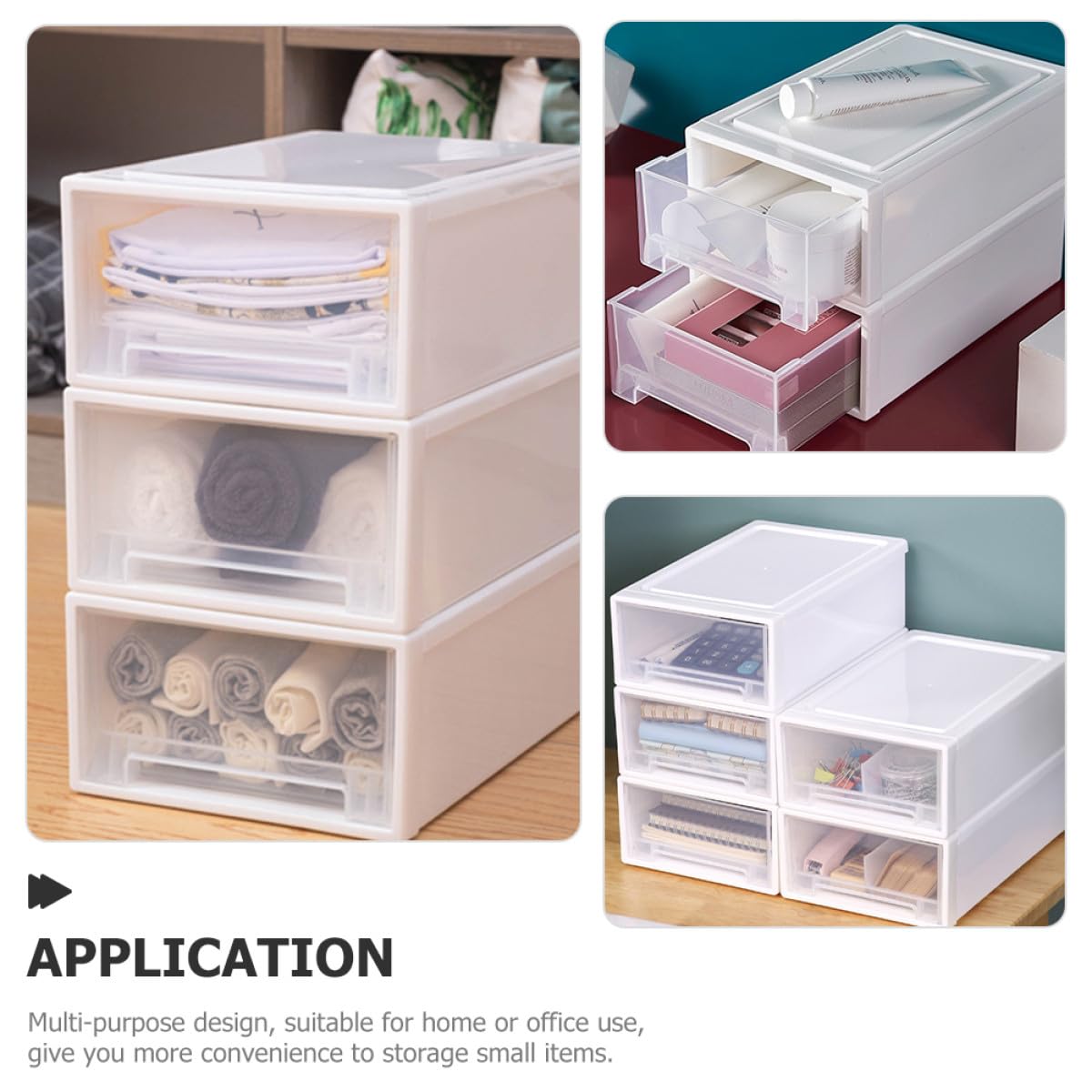 Organizador de Plástico Apilable Tres Cajones, Caja de Almacenamiento para Escritorio, Diseño Desmontable y Capacidad Grande para Uso en Casa