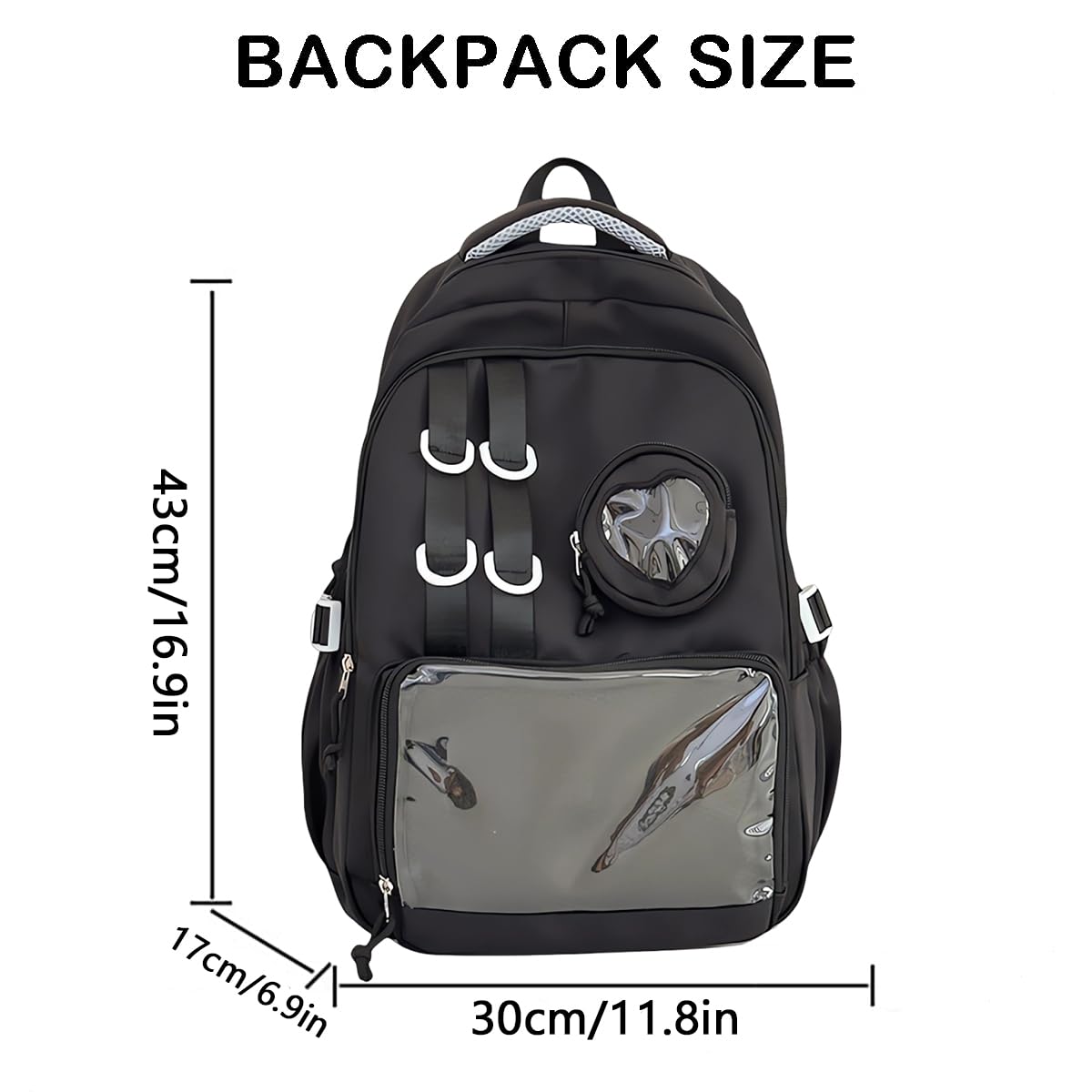 Ita Bag Rucksack Kawaii Anime Pin Display Rucksack mit Transparentem Fenster Cosplay Itabag für Sammler Schwarz