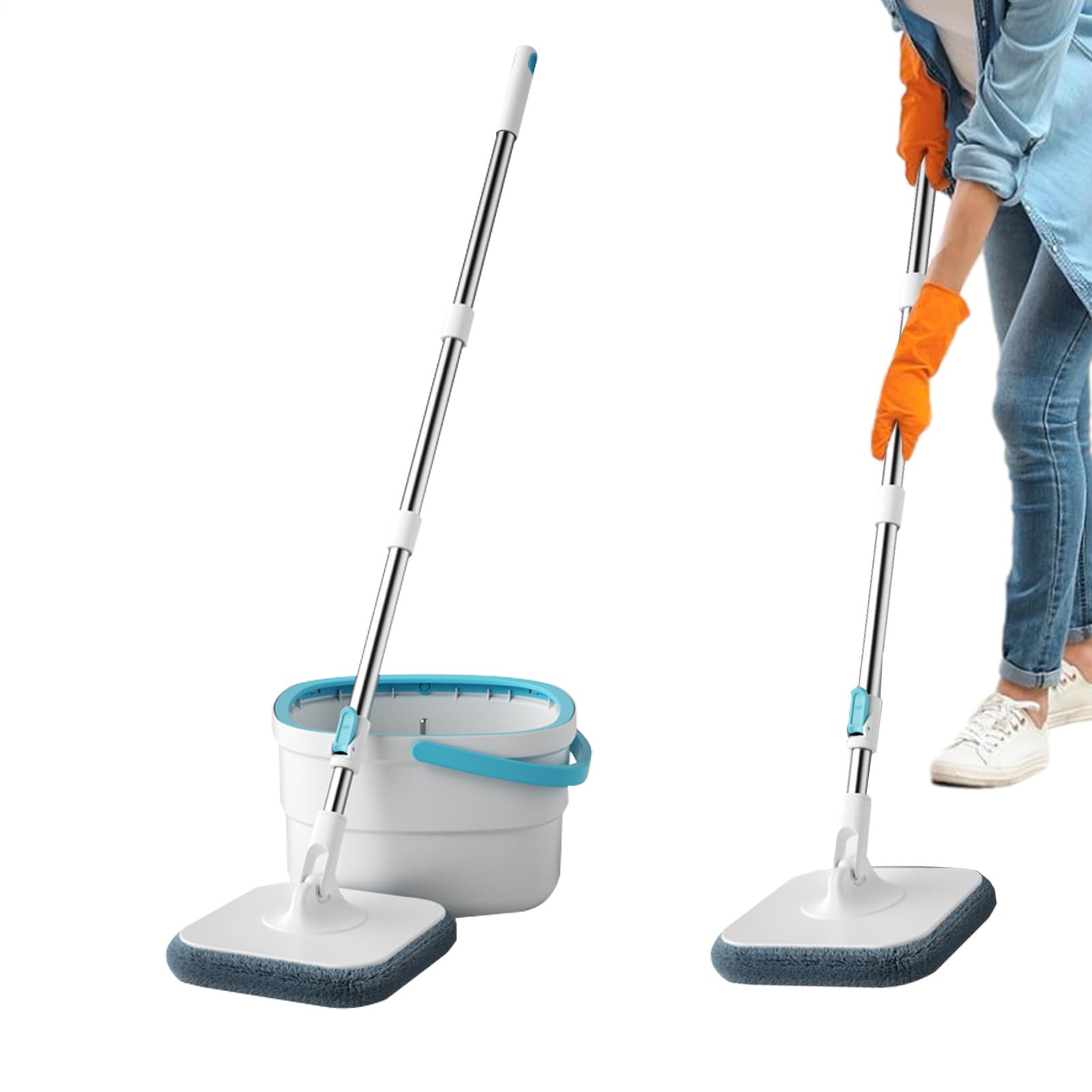 Juego De Fregona Y Cubo Utensilios De Limpieza del Hogar para Suelos | Fregona y Cubo con Lavado Sin Manos Para Hogar Dormitorio Salón Comedor Baño Estudio Y Suelos De Madera Dura