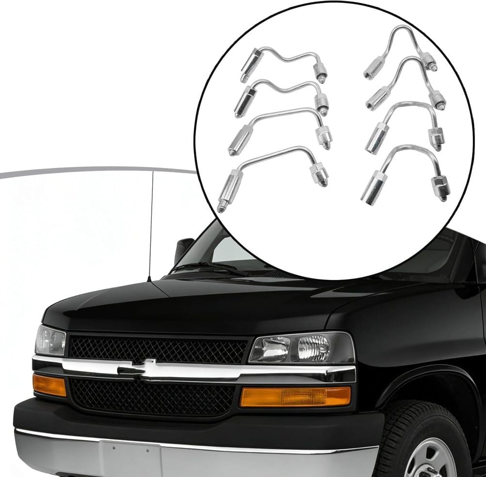 8Pcs High Pressure Injector Lines Fit for Chevy Express 2004.5-2005 for Silverado 2500 3500 for GMC Savana 2500 3500 for Sierra 6.6L LLY Duramax Diesel Replacement for 97378825 97378826