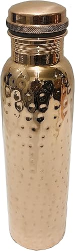 Botella de agua de cobre martillado puro, 34 onzas, ayurvédica, a prueba de fugas, recipiente de almacenamiento de agua de cobre para beber botella