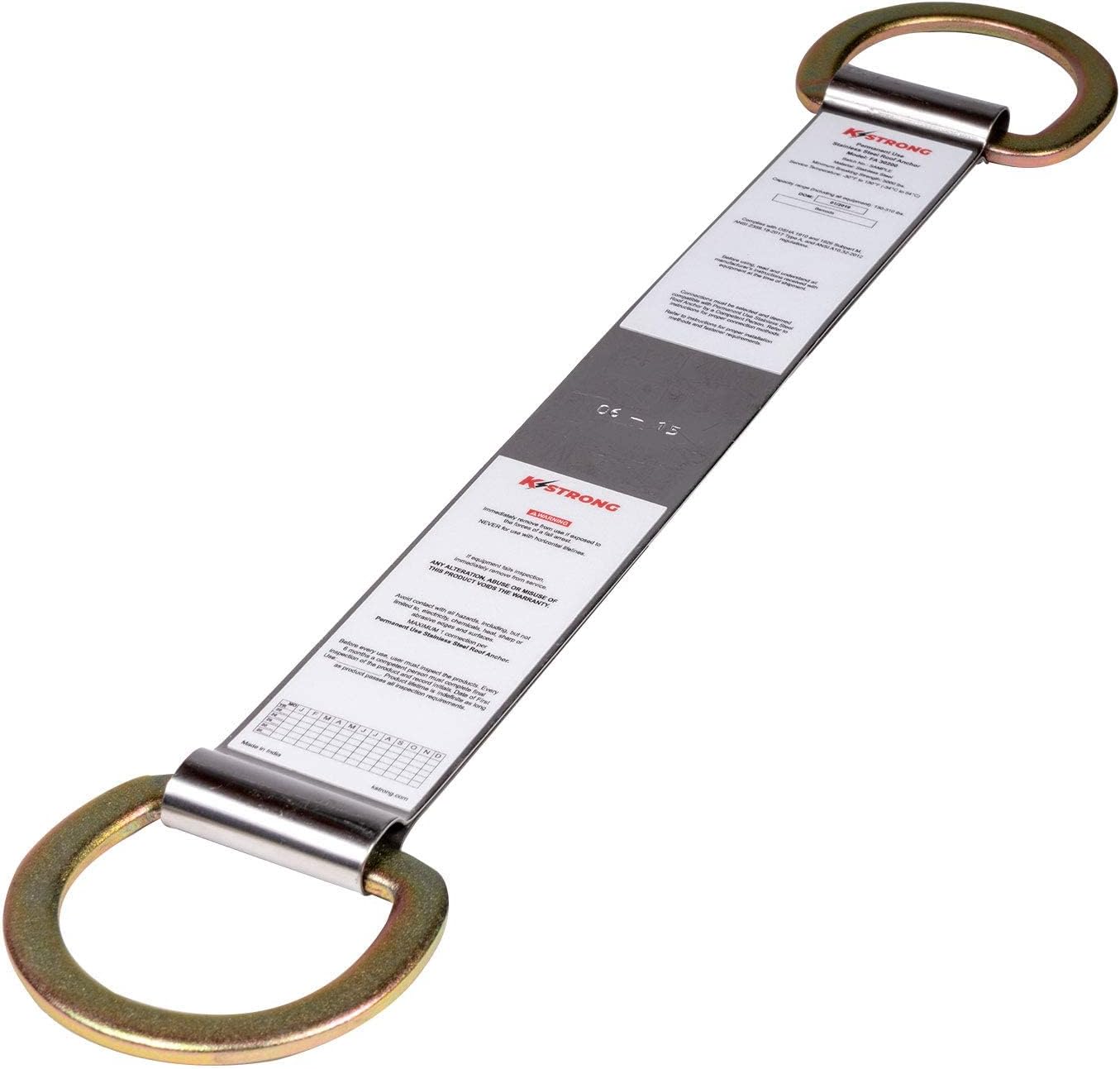 KStrong UFA30020 Permanent Use Stainless Steel Roof Anchor with D-Rings, ANSI Compliant, 18.16" x 1.73” (461 x 44 mm)