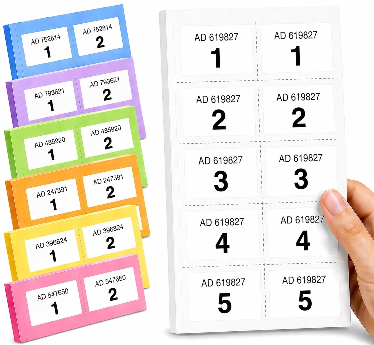 YLAB Raffle Tickets Book 1-1000 – Perforated, Security Numbered | Choose Colour: Pink, Blue, Green, Orange, Purple, White, Yellow | Fundraising, Prize Draws, Cloakroom, Events (White) — image 1