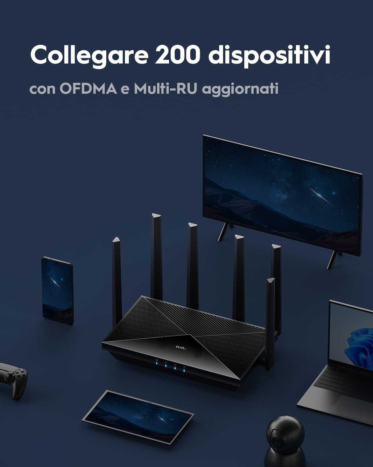 Cudy Router Tri-Banda WiFi 7 BE11000, 6-Stream 10 Gbps, 4 Porte 2.5G, Fino a 11000Mbps, Server e Client VPN, App Cudy e Mesh, 6 Antenne High-Gain, WR11000
