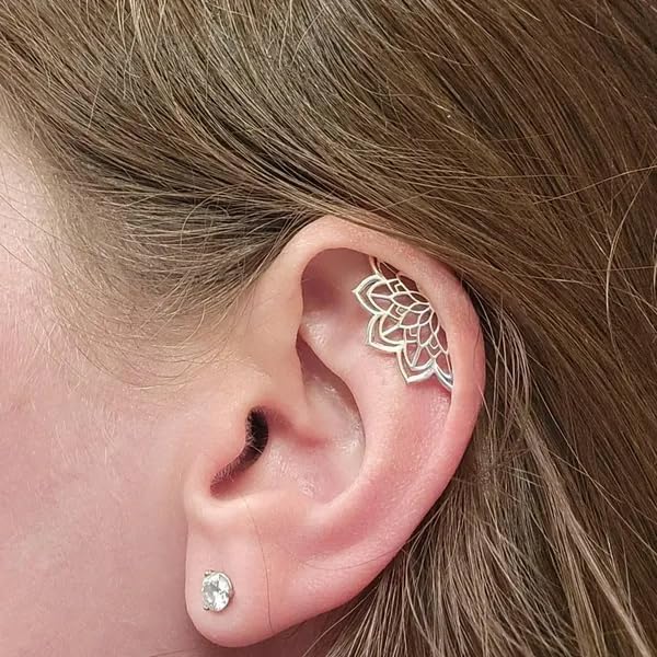 Boho Helix Earrings For Women, Gothic Punk Geometric Mandala Lotus Flower Hidden Cartilage Helix Piercing Unique Studs Statement Jewelry Gift2