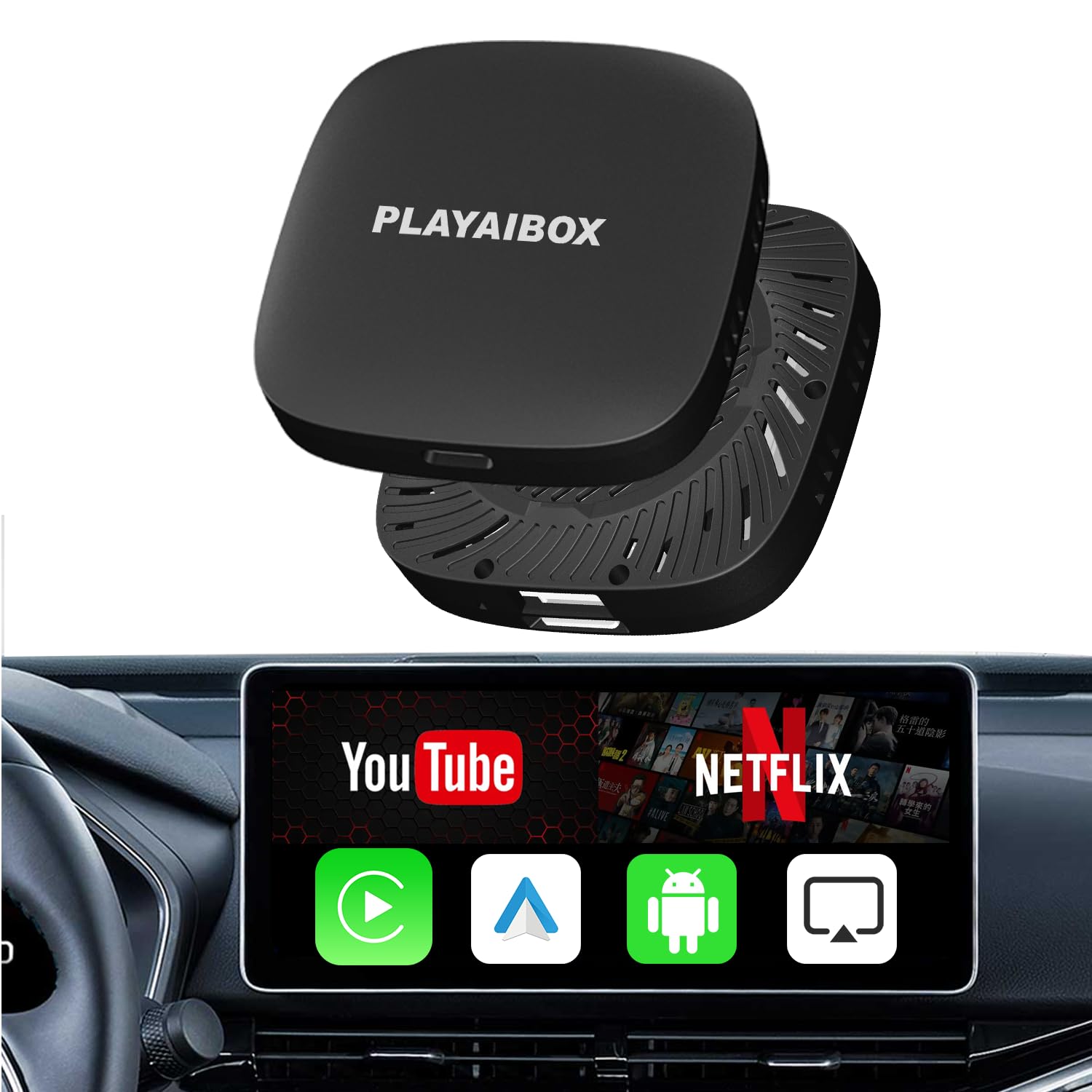 Photo 1 of 4in 1 Magic Box 2.0 Wireless Carplay Adapter Android Auto Playaibox 2024 Carplay Ai Box Android 10 OS Support Netflix/YouTube/Google Store/Mrrorlink 2GB+32GB