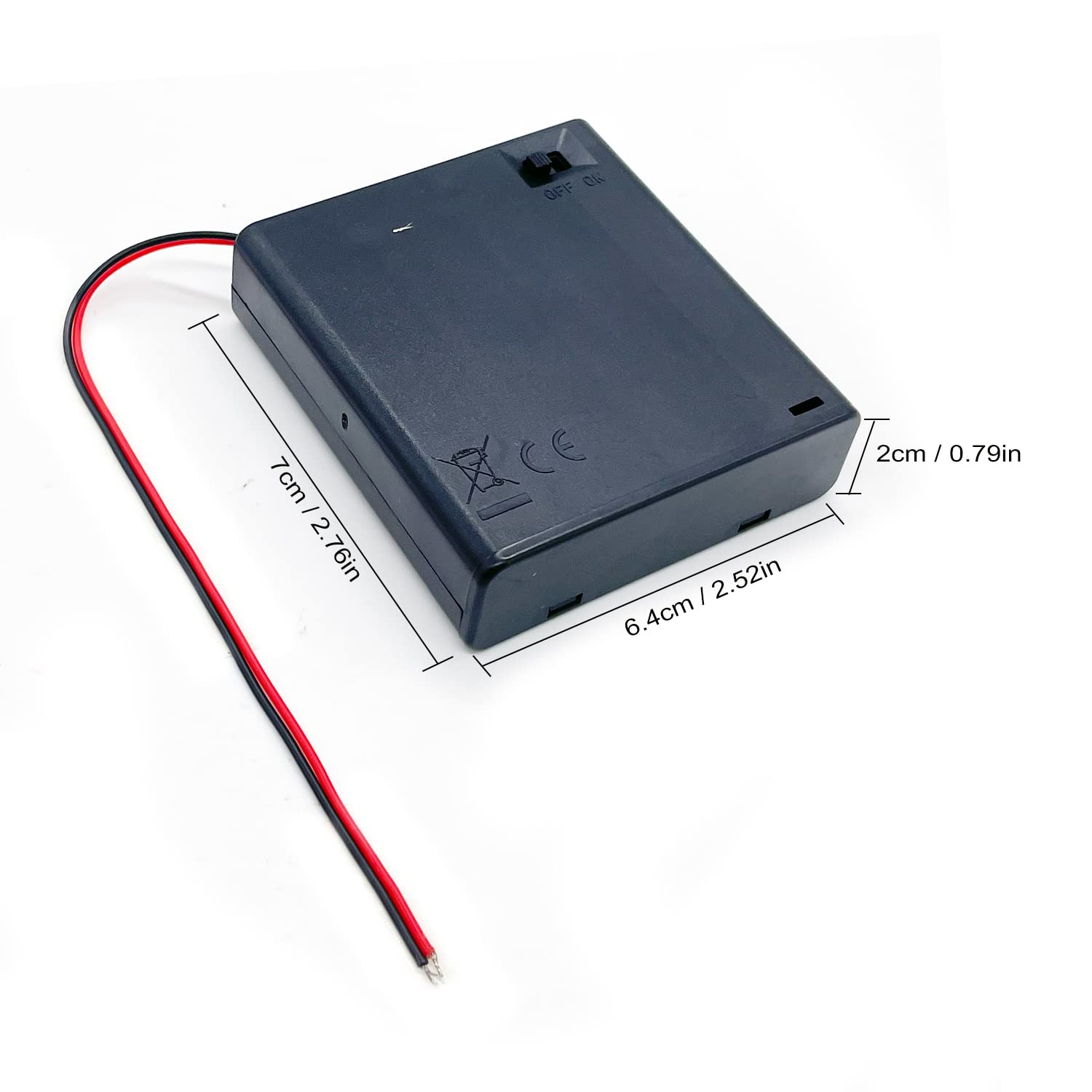 2 Pack 4AA Battery Box Holder With On/Off Switch - 6V Battery Case With Wire Leads