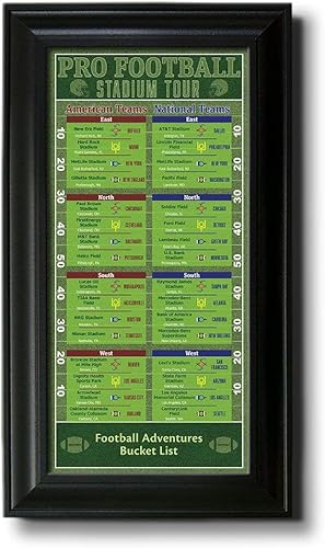 Rastreador de lista de deseos de estadios de fútbol, marco negro, 13.5 pulgadas x 23.5 pulgadas, pin your football stadium visits Lienzo decorativo