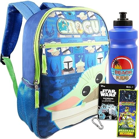 Baby Yoda Store Baby Yoda Backpack Set - Mandalorian School Supplies Bundle with 16 Backpack Plus Baby Yoda Water Bottle, Star Wars Cover