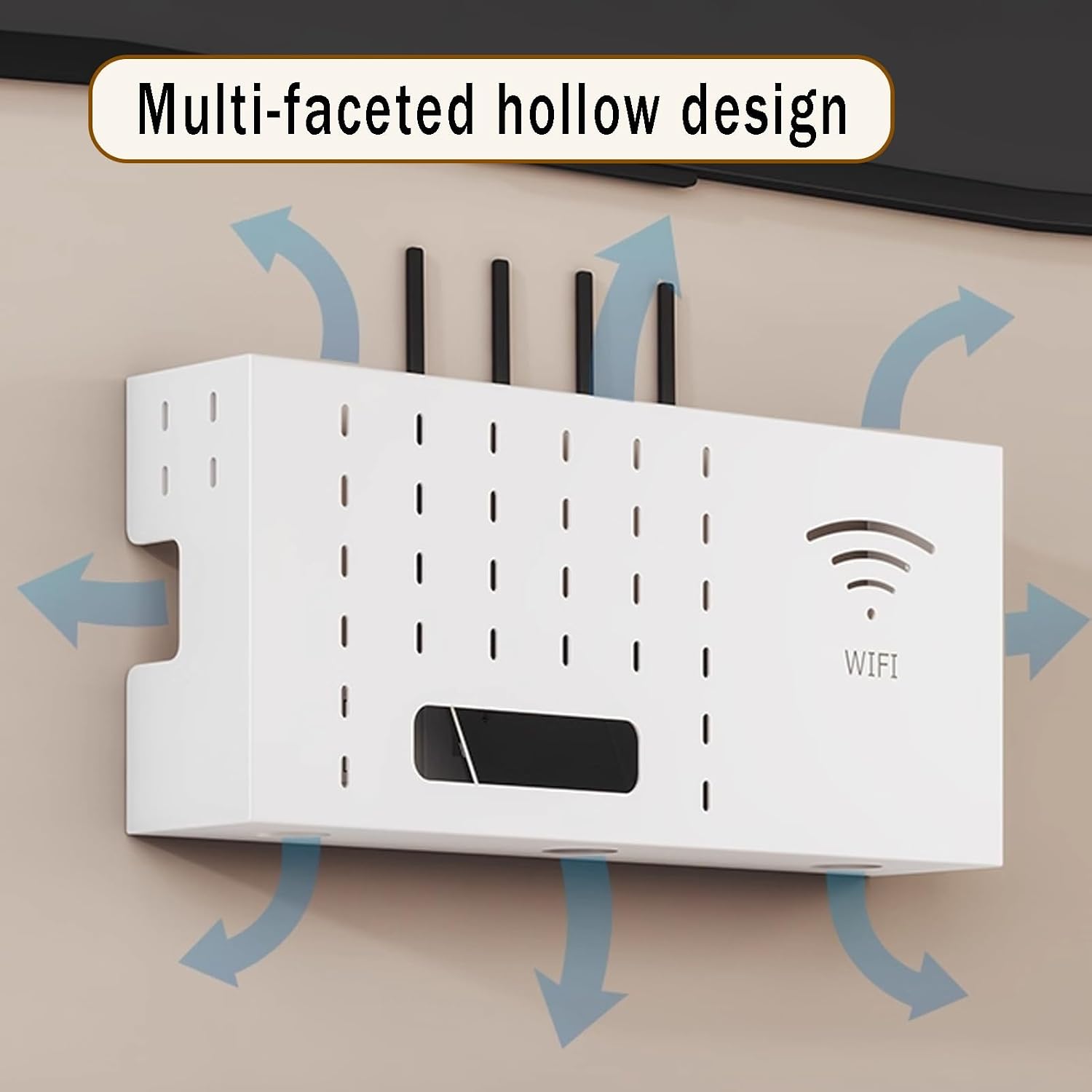 Router Rack Carbon Steel Box Hider Wall Mounted Punch Free Design Routers Shelf Wall Mount WiFi for Bedroom Living Room Office Home(Black,60cm/23.6in)