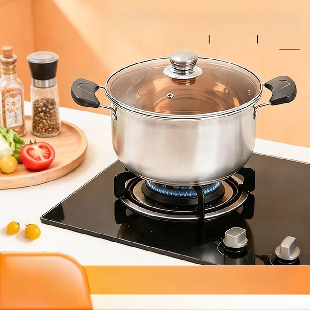 Pentola per latte in acciaio inossidabile 304 con coperchio in vetro, pentola per zuppa a doppia maniglia ispessita, per alimenti per bambini, porridge e salsa, compatibile con induzione, argento (25