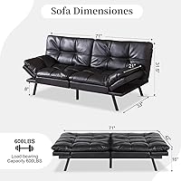 Vista 2 de Sofá cama plegable de espuma viscoelástica convertible con reposabrazos y respaldos ajustables para espacios pequeños, oficina, estudio
