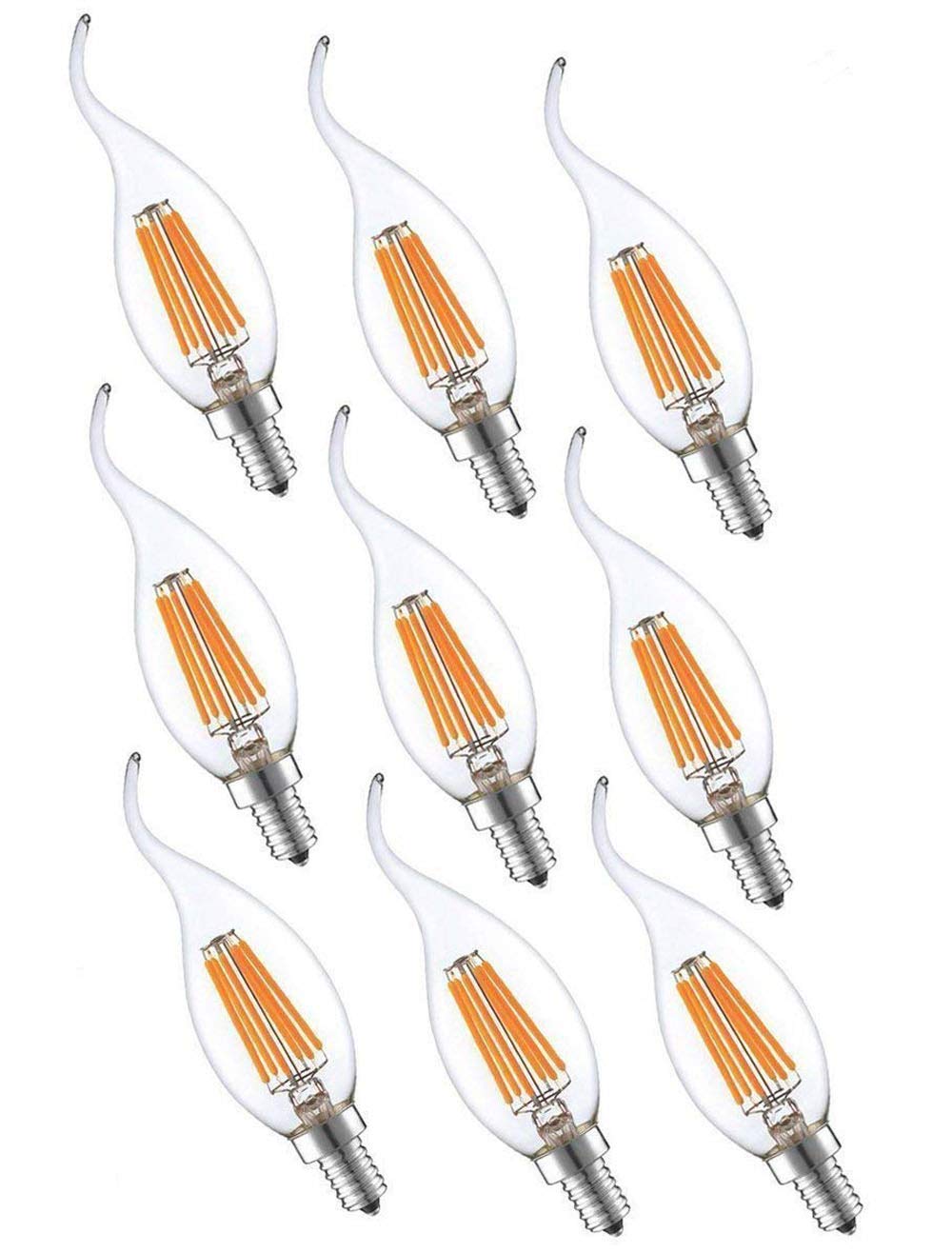 Ampoule à bougies LED Filament, 6W Vintage Antique Edison C35 E14 Forme à la flamme Bent Pointe Ampoule en verre transparent,60W Incandescent Equivalent,Blanc Chaud 2700K [Pack 9]